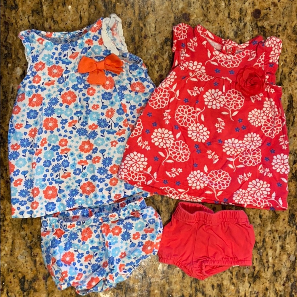 Lot of 2 Newborn Baby Girls Dresses / Outfits EUC